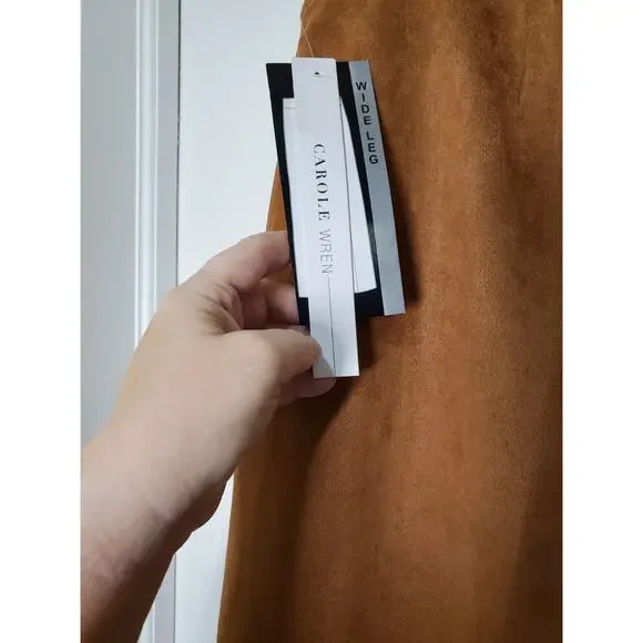 Carole Wren Women’s Faux Suede Wide-Leg Pants - Camel Brown - Size L - Picture 8 of 11